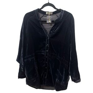 NATURAL LIFE Navy Blue  Velvet Button-Front Top Size Small